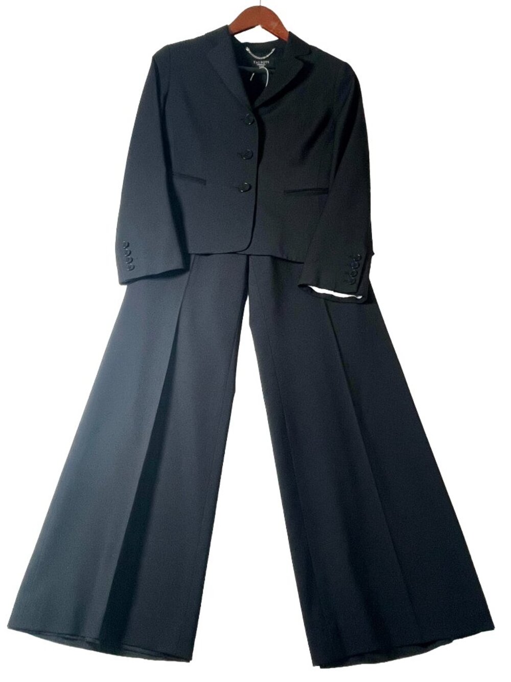 Talbots Petites 6P Black Pant Suit Set Wide Leg Pants Classic Career Blazer